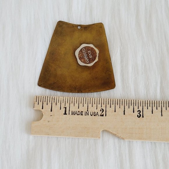 VINtage Eva Graham Pendant Etched Flowers Brass Metal Statement 13206 - Picture 9 of 9